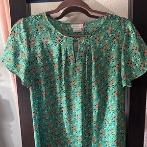 Van Heusen Green Pleated Short Sleeve Blouse
